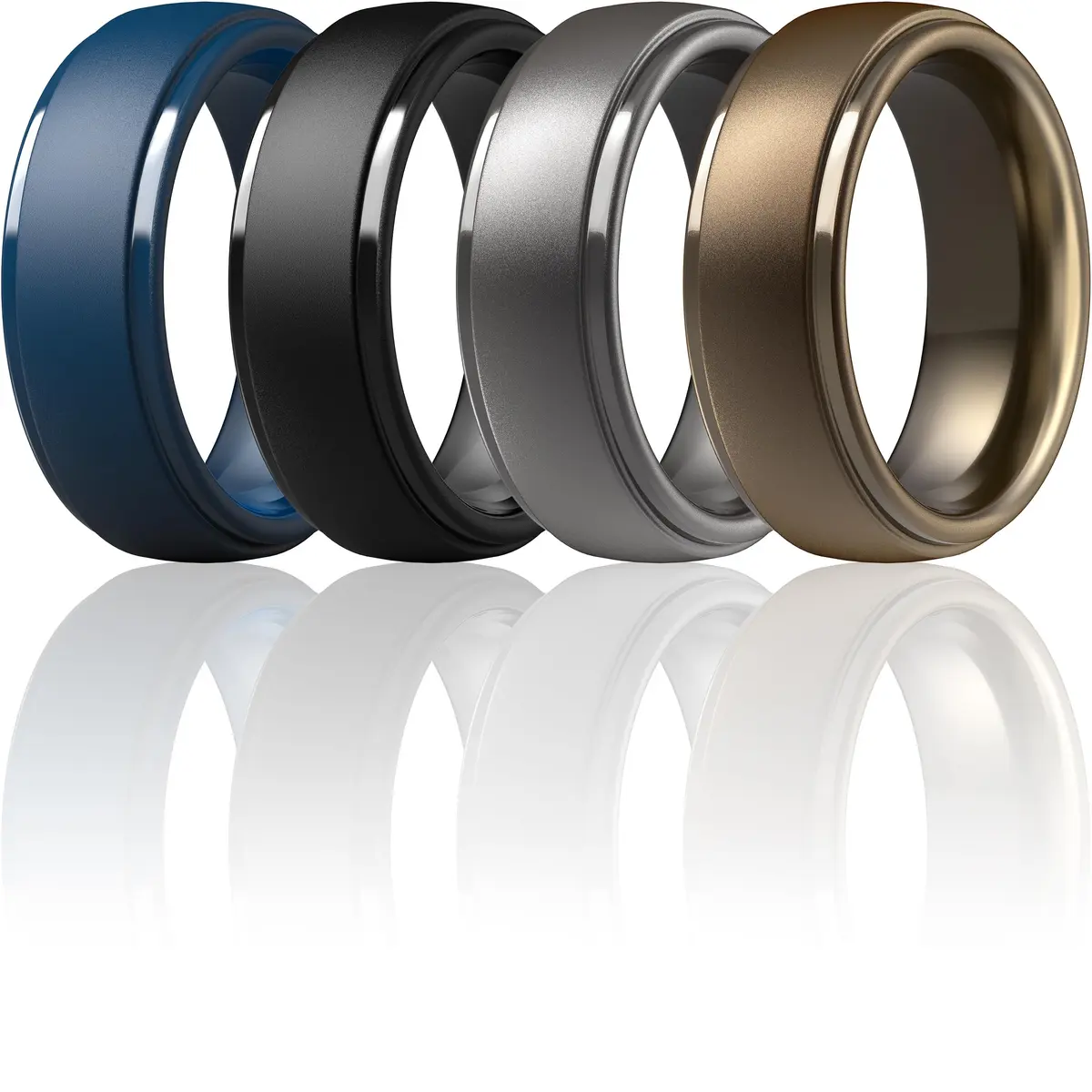 ThunderFit Step Edge Silicone Wedding Rings for Men, 10mm Wide, Pack of 7 | Safe for Active Lifestyles - main product image