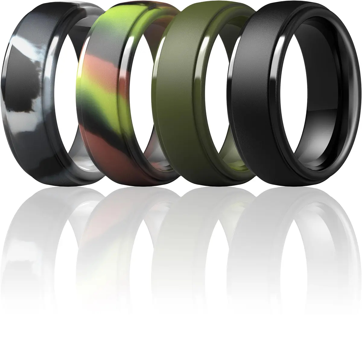 ThunderFit Silicone Wedding Rings for Men, 10mm Wide Step Edge Rubber Bands, Pack of 7 | Safe for Active Lifestyles - main product image