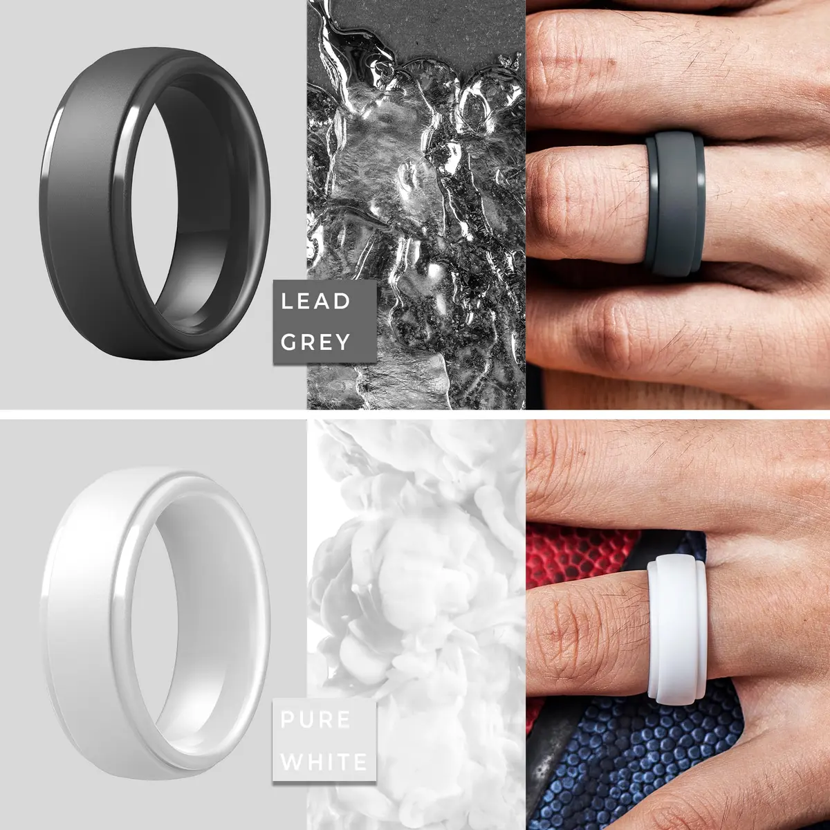 ThunderFit Step Edge Silicone Wedding Rings for Men, 10mm Wide, Pack of 7 (Pure White, Stone Grey, Charcoal Black, Graphite Grey) | Safe for Gym & Active Lifestyles - view 4
