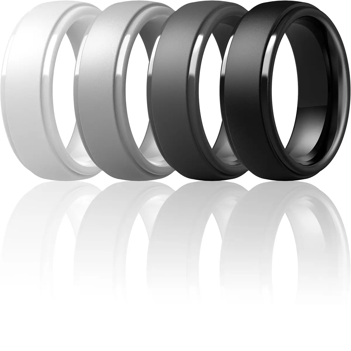 ThunderFit Step Edge Silicone Wedding Rings for Men, 10mm Wide, Pack of 7 (Pure White, Stone Grey, Charcoal Black, Graphite Grey) | Safe for Gym & Active Lifestyles - main product image