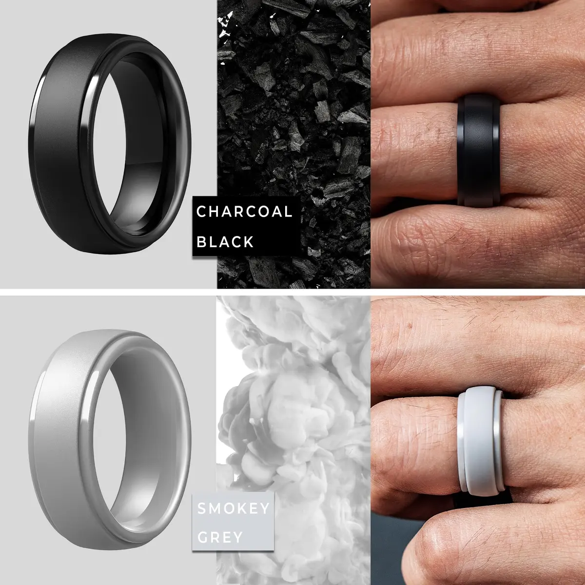 ThunderFit Step Edge Silicone Wedding Rings for Men, 10mm Wide, Pack of 7 (Pure White, Stone Grey, Charcoal Black, Graphite Grey) | Safe for Gym & Active Lifestyles - view 3