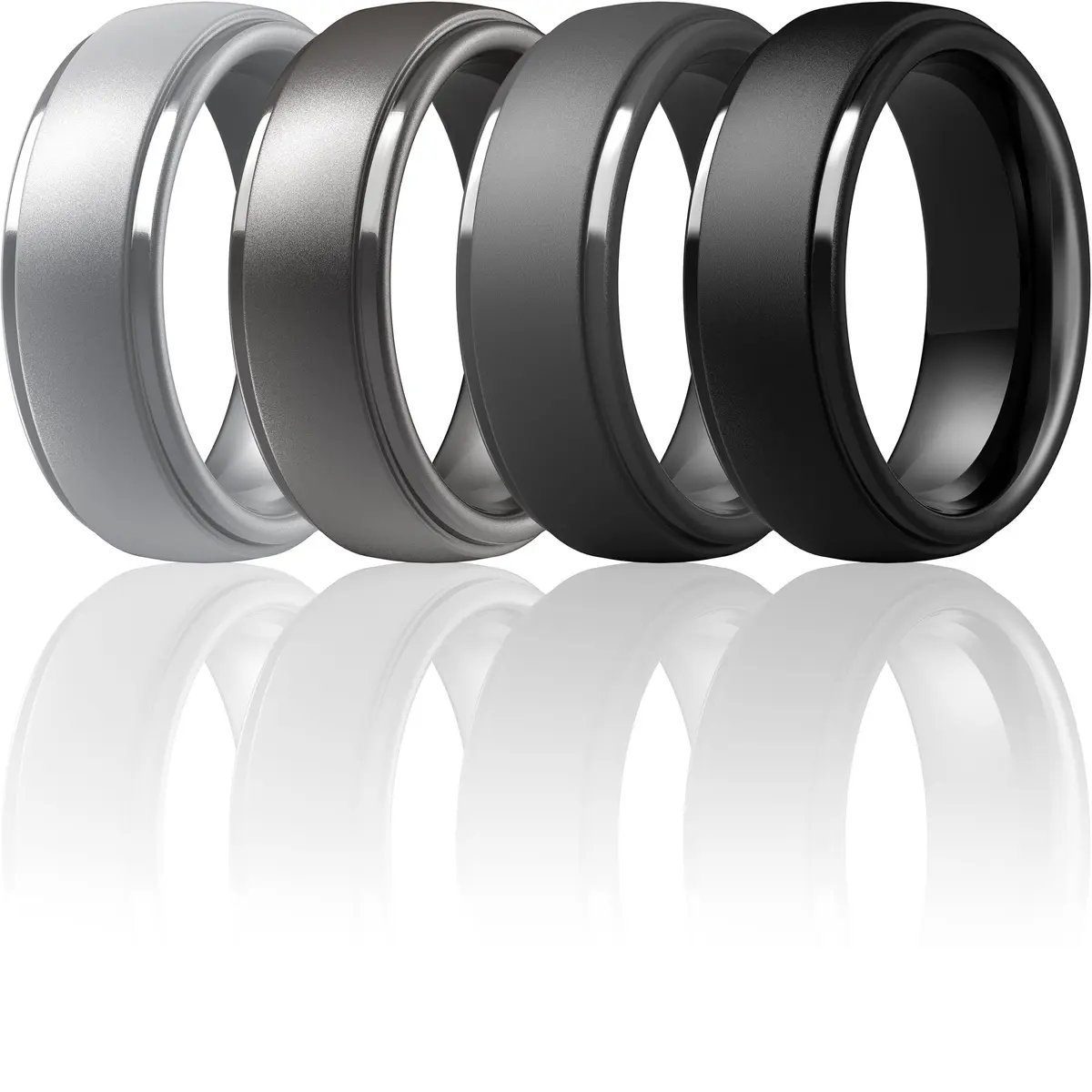 ThunderFit Silicone Wedding Rings for Men, 10mm Wide Step Edge Rubber Bands, Pack of 7 | Safe for Active Lifestyles - main product image
