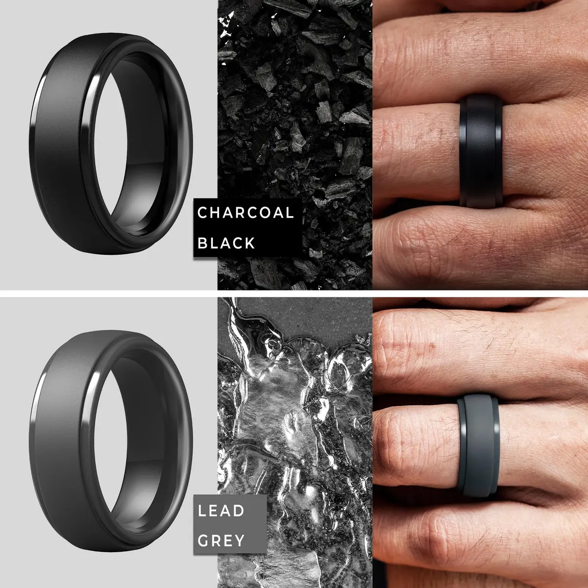 ThunderFit Silicone Wedding Rings for Men, 10mm Wide Step Edge Rubber Bands, Pack of 7 | Safe for Active Lifestyles - view 3