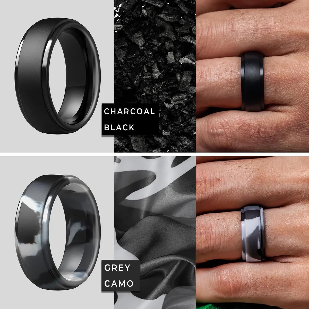 ThunderFit Silicone Wedding Rings for Men, 10mm Wide Step Edge Rubber Bands (7-Pack, Size 16) | Safe for Gym & Active Lifestyles - view 3
