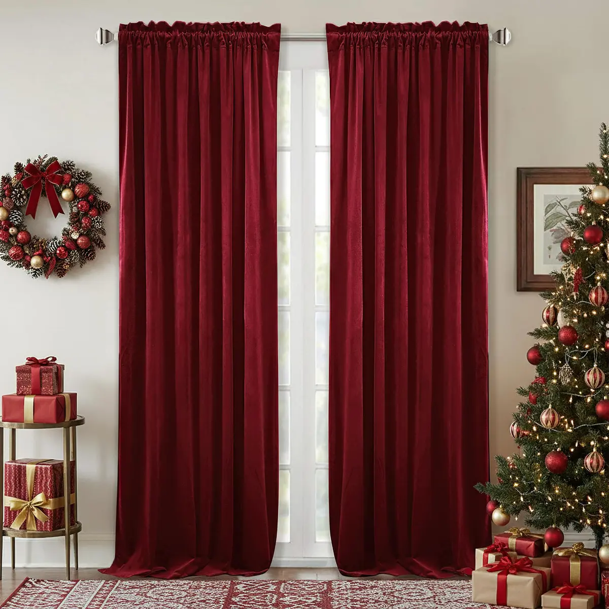 StangH Theater Red Velvet Curtains 52"W x 84"L | Luxurious, Thermal, Privacy (70-120 chars) - main product image