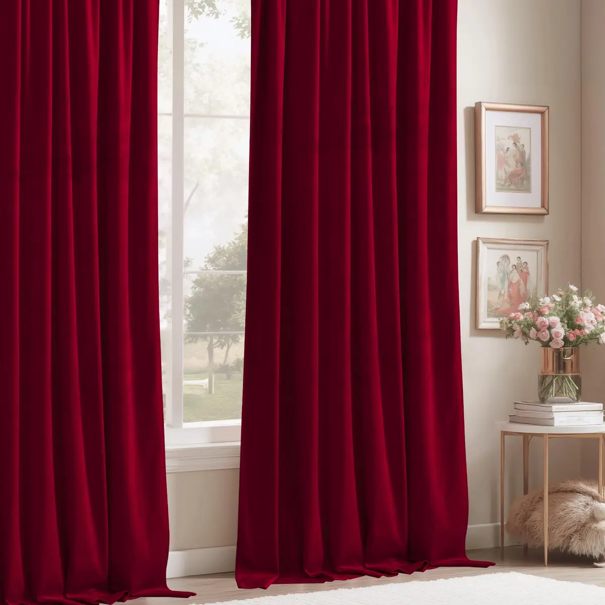 StangH Theater Red Velvet Curtains 52"W x 84"L | Luxurious, Thermal, Privacy (70-120 chars) - view 7