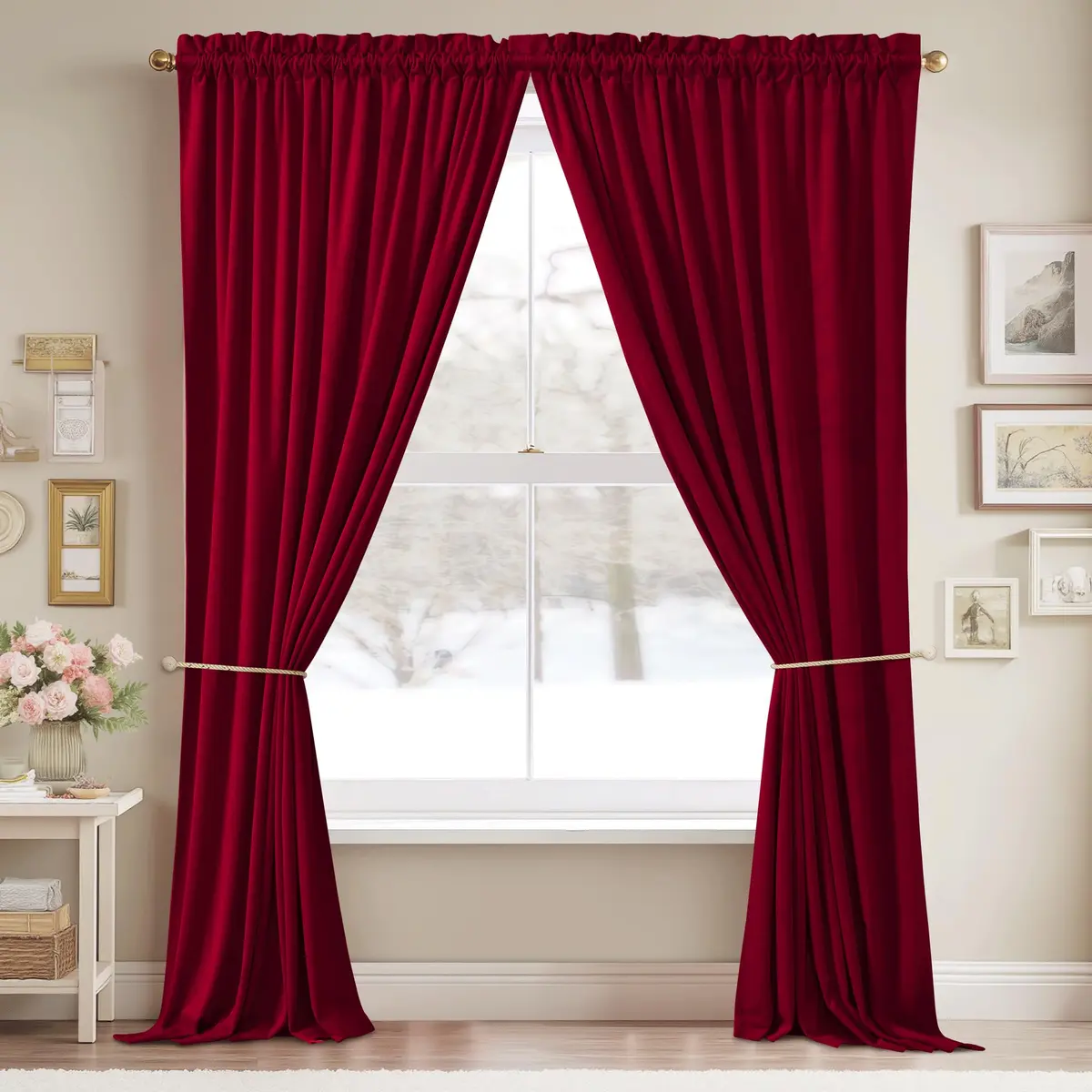 StangH Theater Red Velvet Curtains 52"W x 84"L | Luxurious, Thermal, Privacy (70-120 chars) - view 2