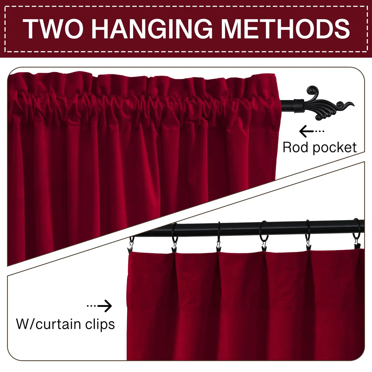 StangH Theater Red Velvet Curtains 52"W x 84"L | Luxurious, Thermal, Privacy (70-120 chars) - view 3