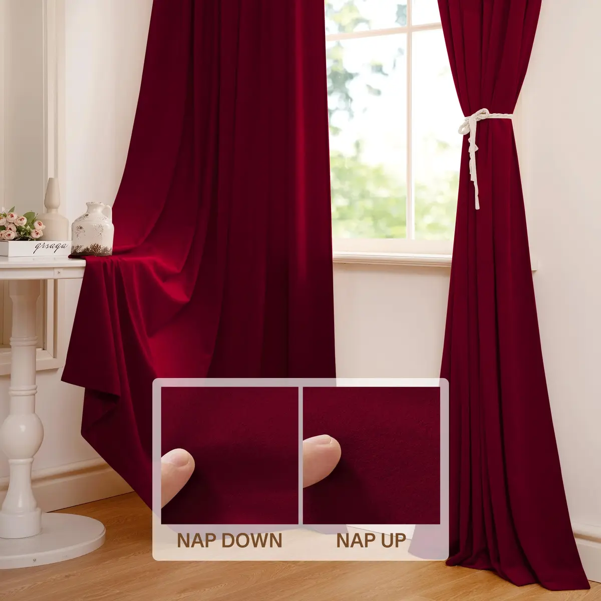 StangH Theater Red Velvet Curtains 52"W x 84"L | Luxurious, Thermal, Privacy (70-120 chars) - view 4