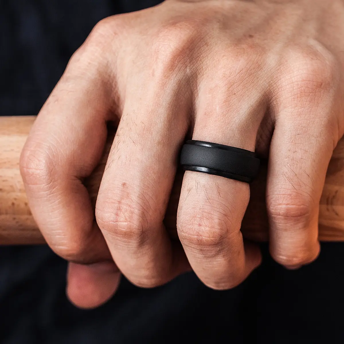 ThunderFit Step Edge Silicone Wedding Ring for Men, 10mm Wide, Charcoal Black | Safe for Active Lifestyles - view 3