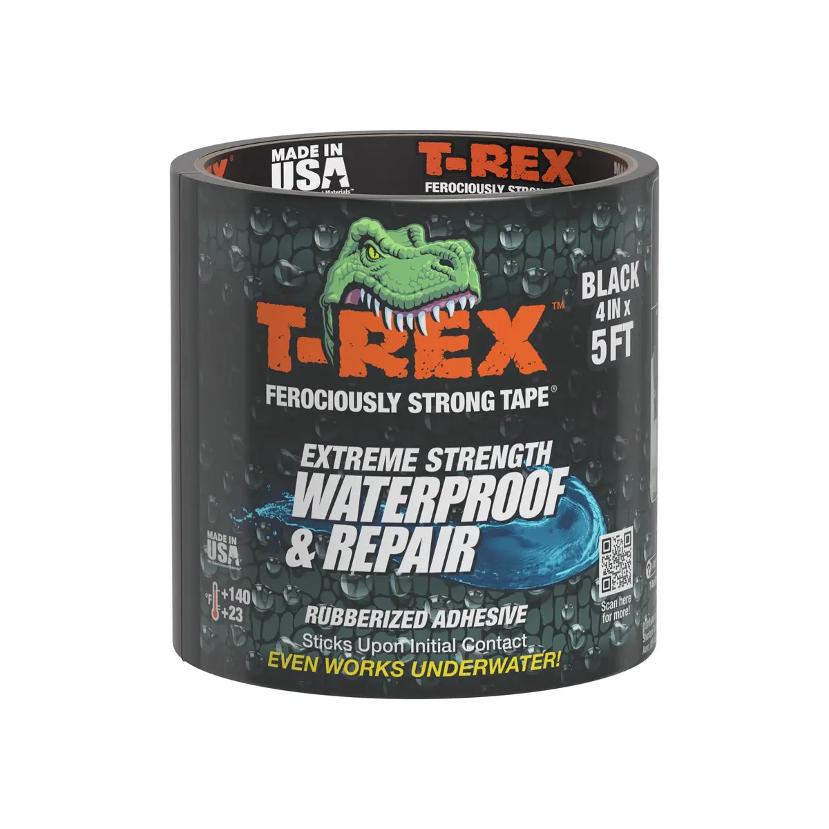 T-REX Heavy Duty Waterproof Repair Tape 10 cm x 1.5 m (4 in x 5 ft) Black | Bonds Wet, Rough, Dirty Surfaces - main product image