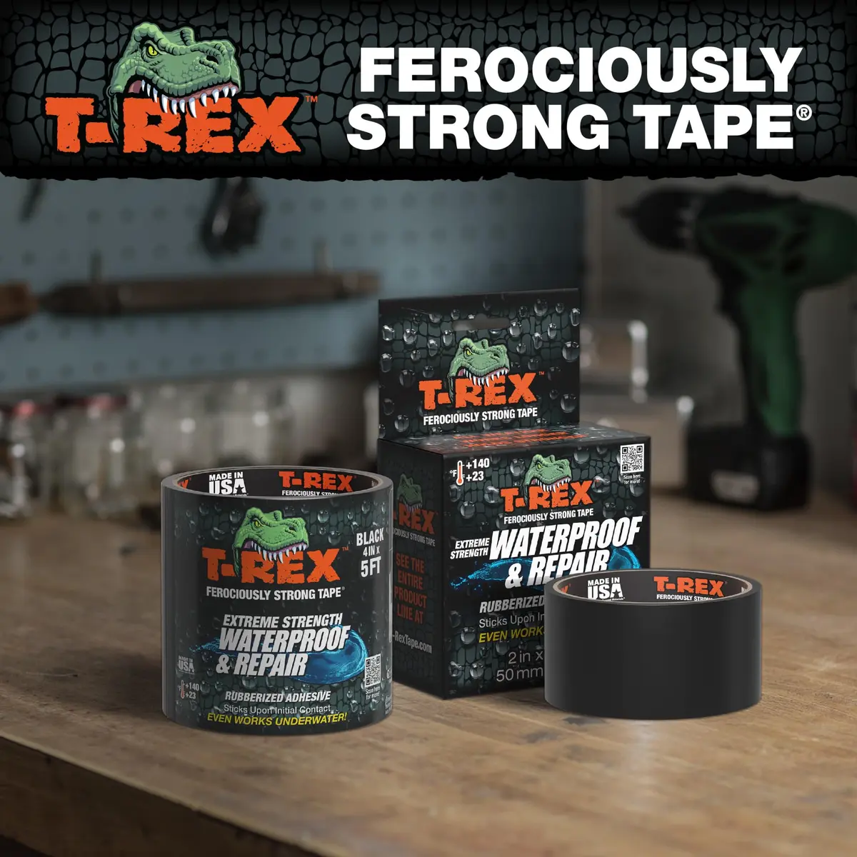 T-REX Heavy Duty Waterproof Repair Tape 10 cm x 1.5 m (4 in x 5 ft) Black | Bonds Wet, Rough, Dirty Surfaces - view 7
