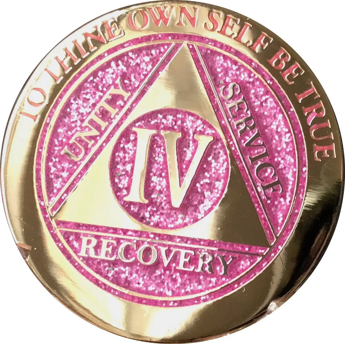 RecoveryChip 4 Year Elegant Glitter Pink Gold Silver Bi-Plated AA Medallion Chip | Sobriety Coin with Serenity Prayer (70-120 chars) - main product image