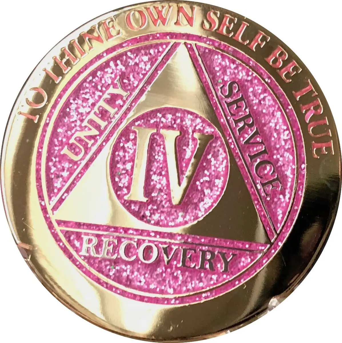 RecoveryChip 4 Year Elegant Glitter Pink Gold Silver Bi-Plated AA Medallion Chip | Sobriety Coin with Serenity Prayer (70-120 chars) - view 5