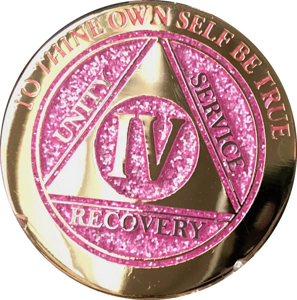 RecoveryChip 4 Year Elegant Glitter Pink Gold Silver Bi-Plated AA Medallion Chip | Sobriety Coin with Serenity Prayer (70-120 chars) - view 6