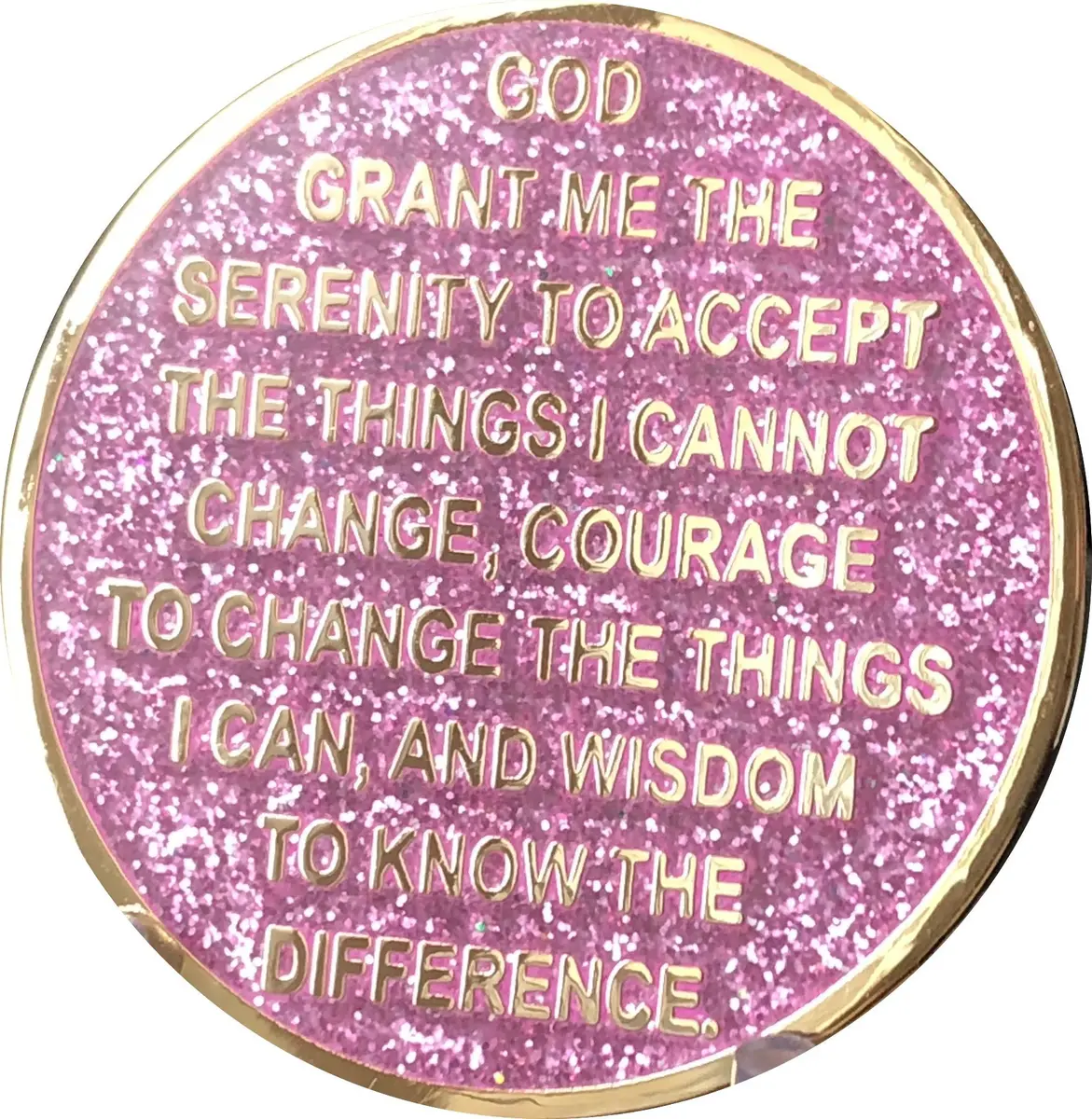RecoveryChip 4 Year Elegant Glitter Pink Gold Silver Bi-Plated AA Medallion Chip | Sobriety Coin with Serenity Prayer (70-120 chars) - view 2