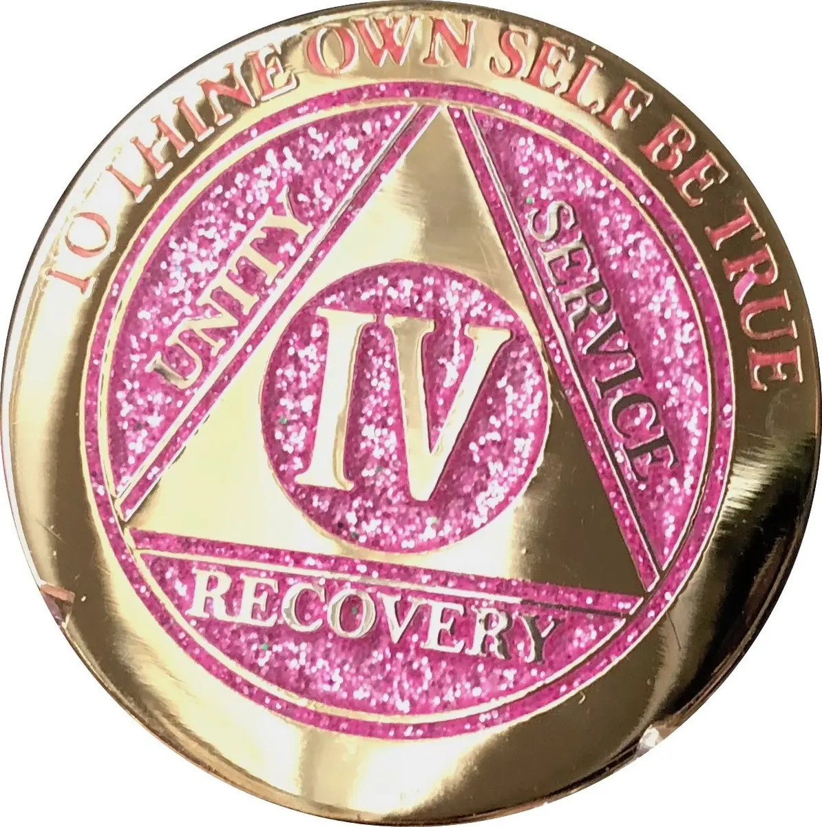 RecoveryChip 4 Year Elegant Glitter Pink Gold Silver Bi-Plated AA Medallion Chip | Sobriety Coin with Serenity Prayer (70-120 chars) - view 3