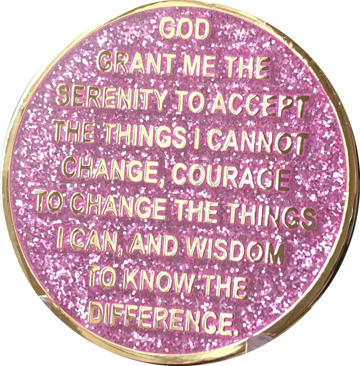 RecoveryChip 4 Year Elegant Glitter Pink Gold Silver Bi-Plated AA Medallion Chip | Sobriety Coin with Serenity Prayer (70-120 chars) - view 4