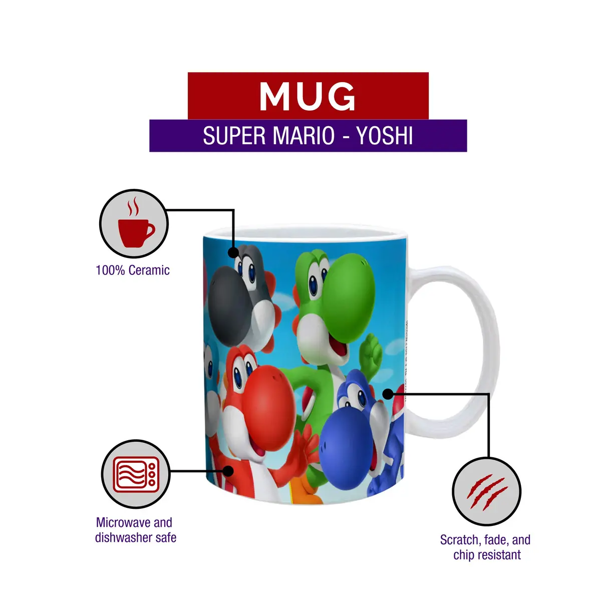 Pyramid America Super Mario Yoshi Mug - 11 oz. Ceramic Cup for Coffee, Cocoa & Tea Drinkers - Chip Resistant & Printed Both Sides - view 9