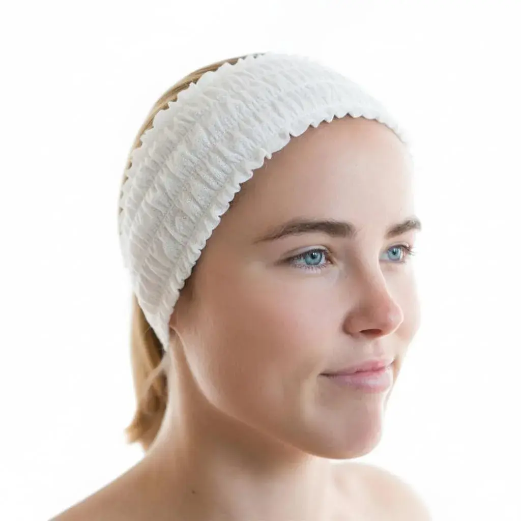LIFESOFT Disposable Facial Spa Headbands Individual Wrapped 100 Count White | Professional Use for Esthetic Treatments - main product image