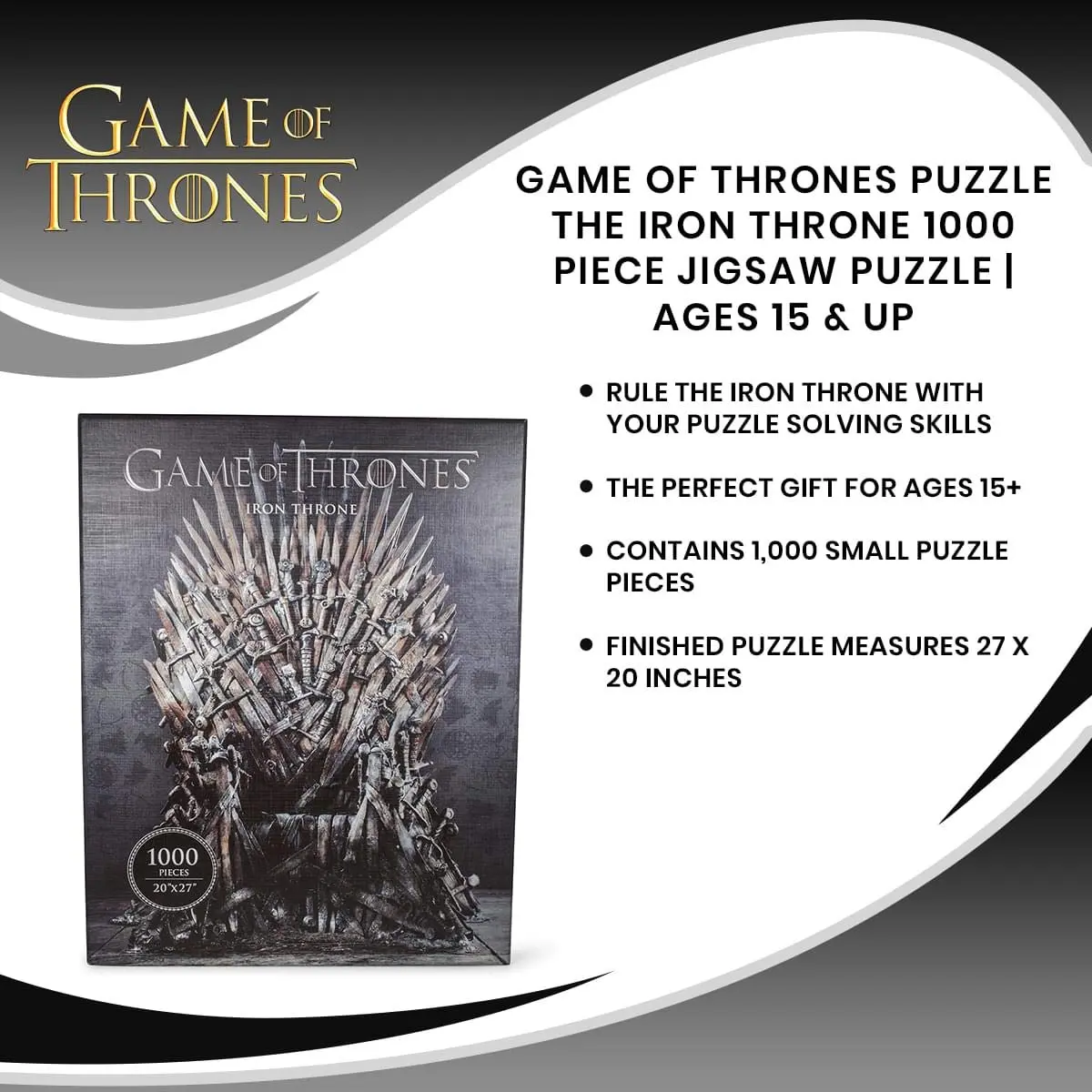 Game of Thrones Iron Throne Deluxe Puzzle 1000 Pieces | Iconic HBO Image, 20" x 27" - view 6