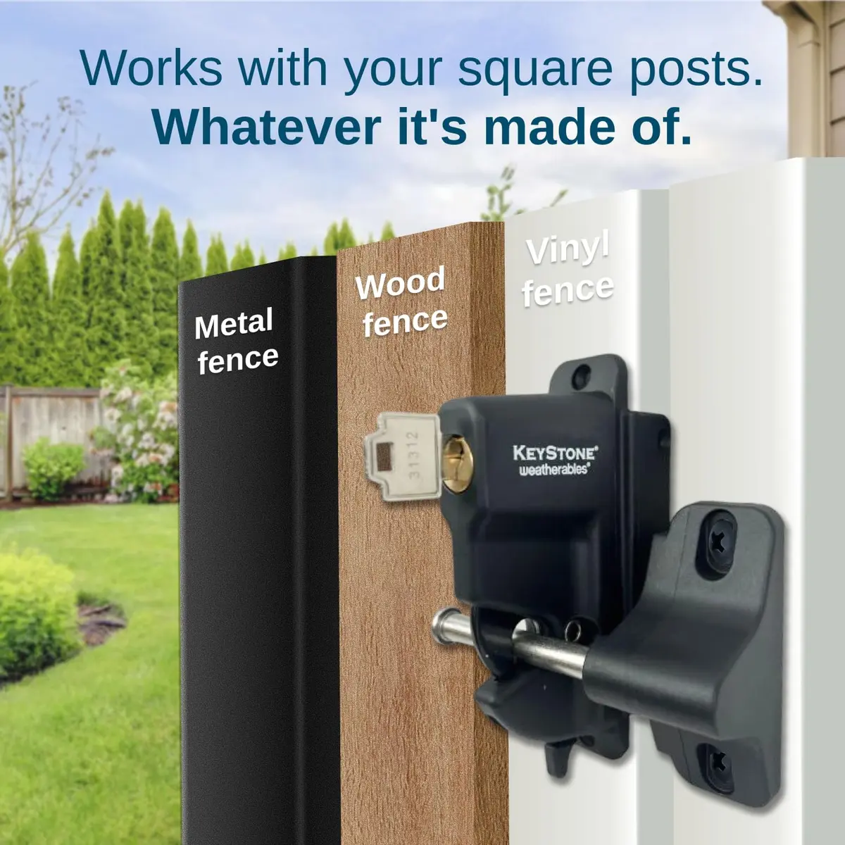 Weatherables Keystone 1-Sided Heavy Duty Lockable Gate Latch | Nylon Polymer Fence Gate Lock (1-Sided, Heavy Duty, Lockable) - view 4