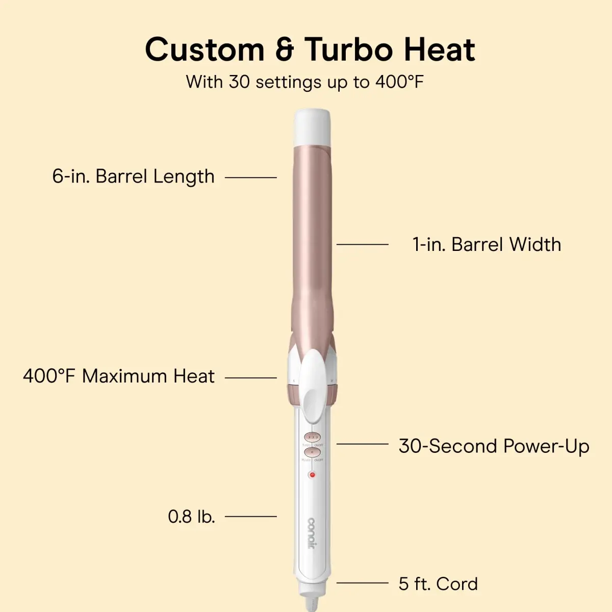 Conair Double Ceramic Curling Iron 1" Barrel White/Rose Gold | Beach Waves & Defined Curls - view 4