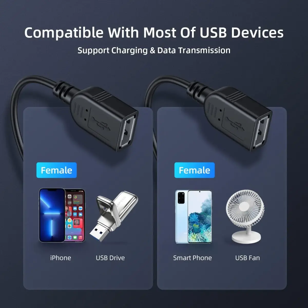 ANDTOBO USB 2.0 Y Splitter Cable 30cm (1 ft) Black | Power & Data Sync for 2 Devices - view 2