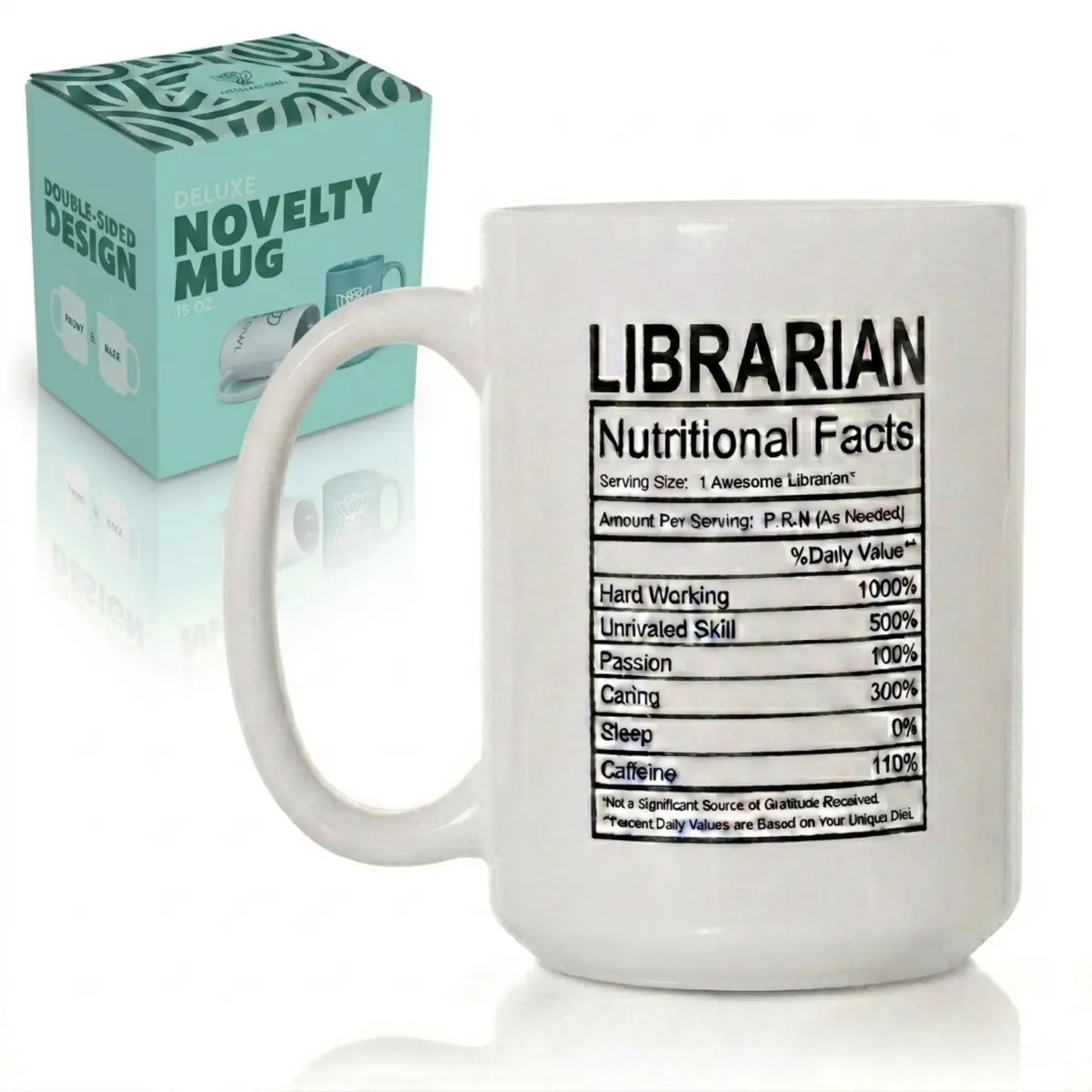 Artisan Owl Librarian Nutritional Facts Mug – 15 oz White Ceramic Coffee Cup for Book Lovers, Teachers, Proud Librarians - main product image