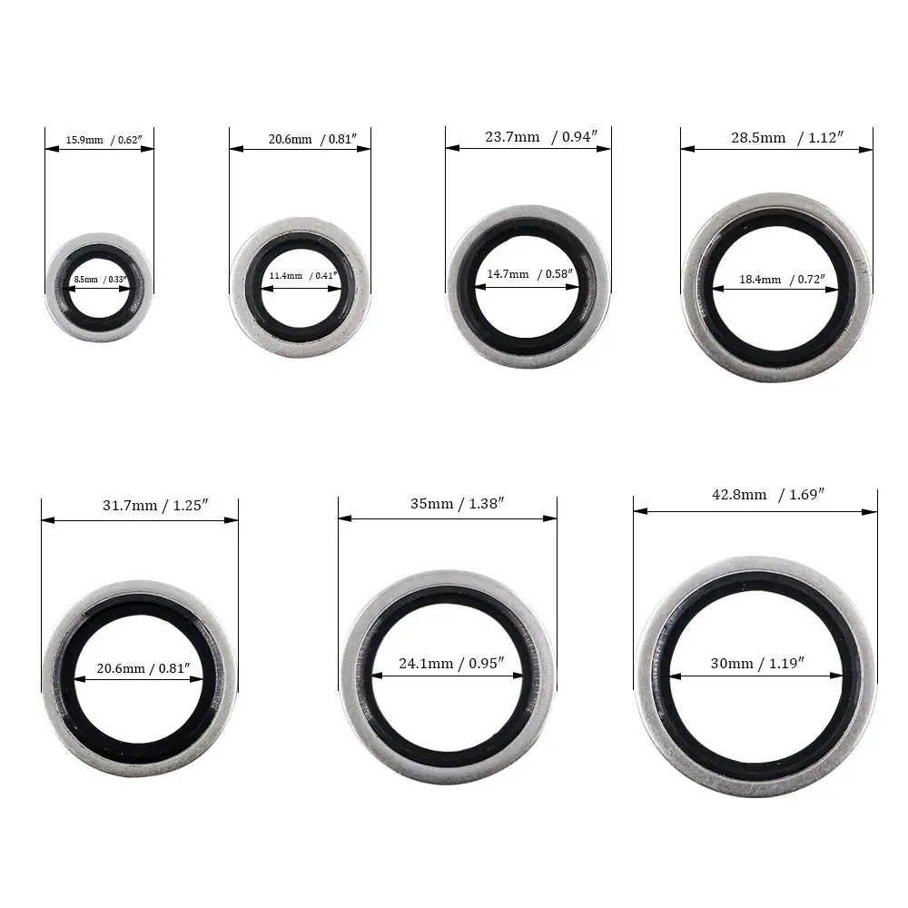Hilitchi Bonded Seal Washer 7 Sizes | Automotive Self-Centered Oil Gasket Kit (150 pcs, Zinc Steel & Rubber) - view 2