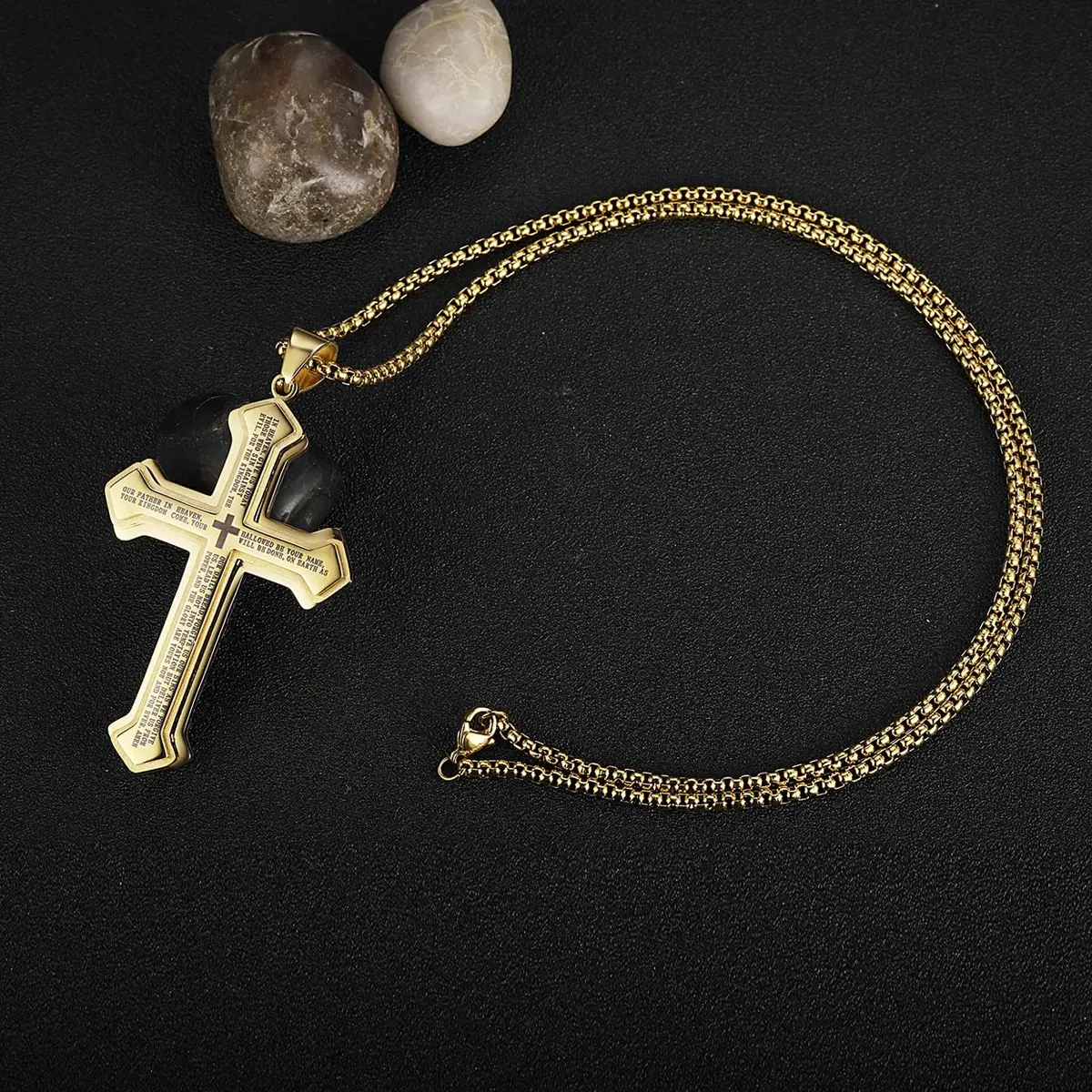 Rehoboth Men's Stainless Steel Nail Lord's Prayer Cross Pendant Necklace 24 Inch | Large Cross & Strong Chain - view 4