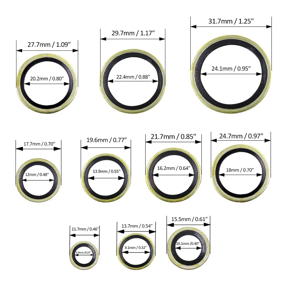 Hilitchi 180-Pcs Metric Dowty Bonded Seal Oil Washer Assortment Kit | 10 Sizes M6 to M24, Zinc Plated Steel & Rubber, Assorted in Storage Case - view 2