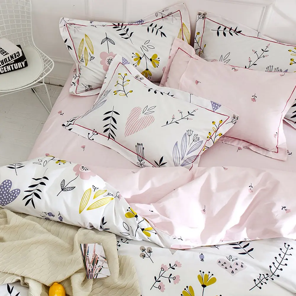 BuLuTu Floral Love Print Girls Duvet Cover Queen | Reversible Cotton Kids Bedding - view 5