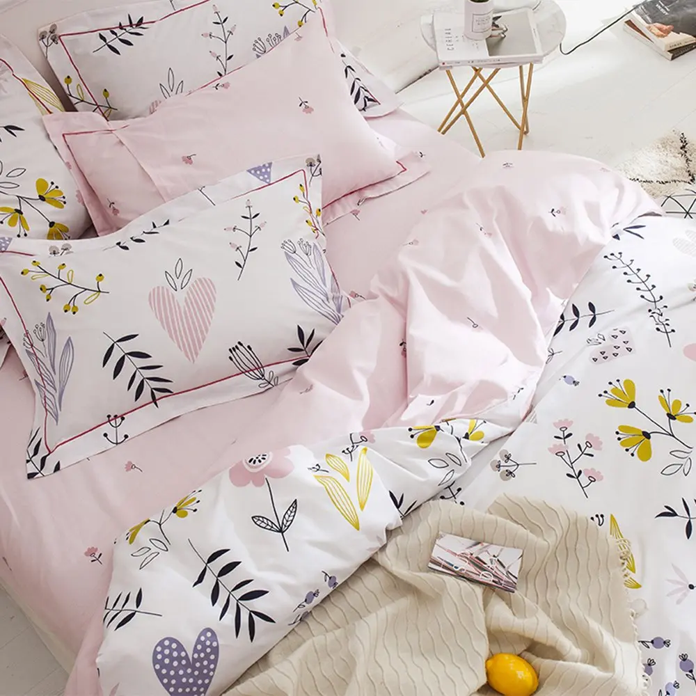 BuLuTu Floral Love Print Girls Duvet Cover Queen | Reversible Cotton Kids Bedding - view 6