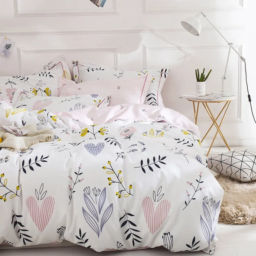 BuLuTu Floral Love Print Girls Duvet Cover Queen | Reversible Cotton Kids Bedding - view 2