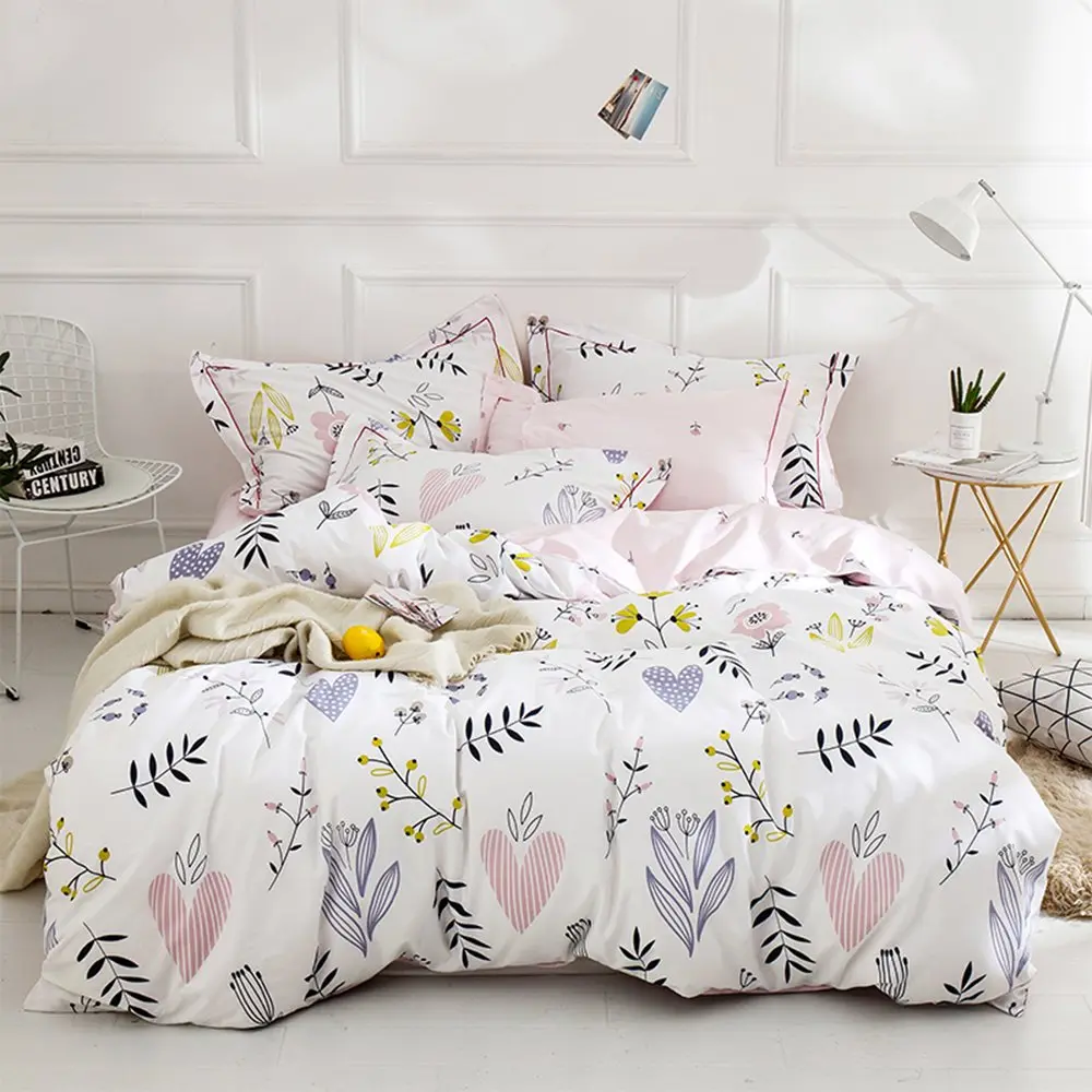 BuLuTu Floral Love Print Girls Duvet Cover Queen | Reversible Cotton Kids Bedding - view 3