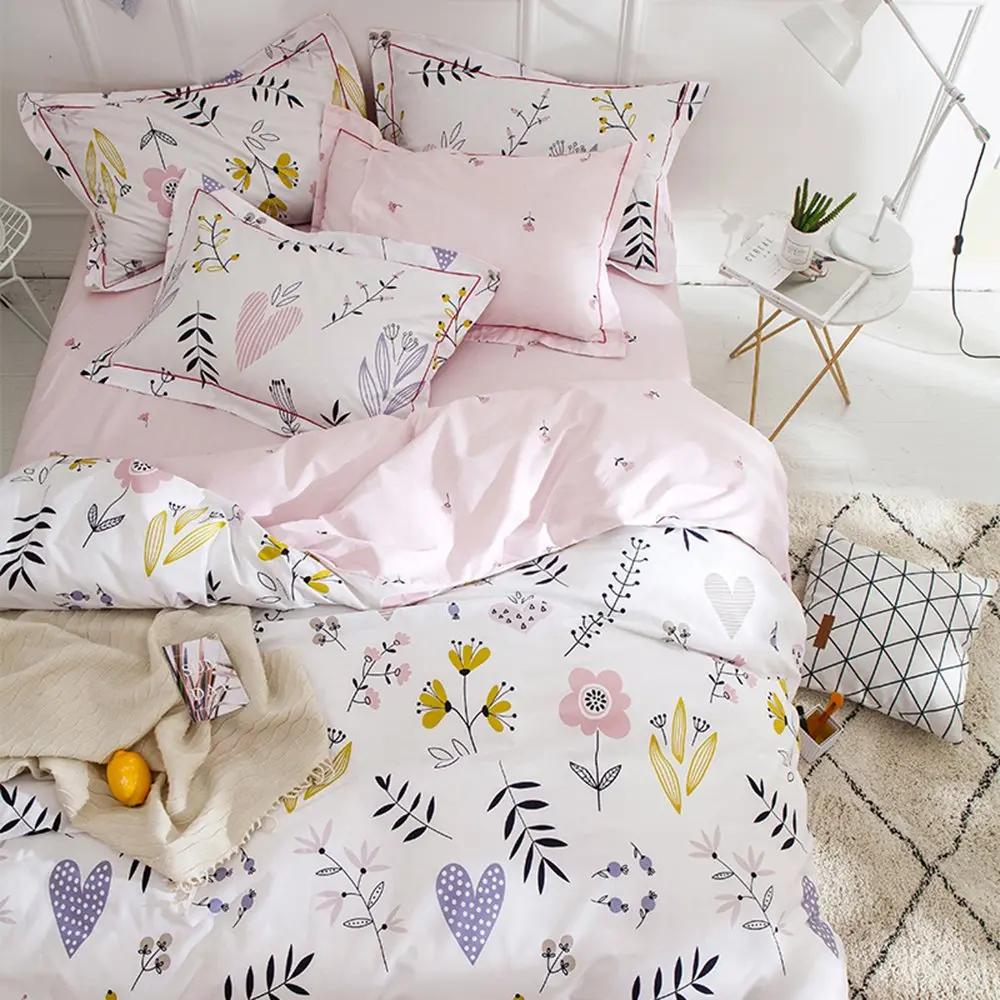 BuLuTu Floral Love Print Girls Duvet Cover Queen | Reversible Cotton Kids Bedding - view 4