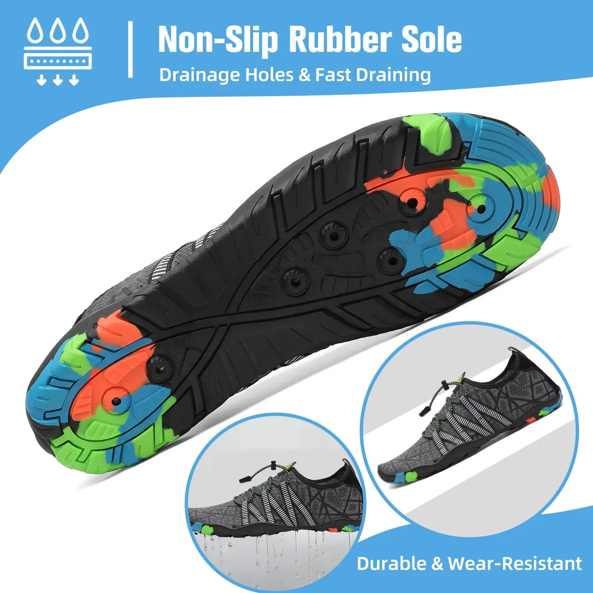 Mishansha Water Shoes for Women Men, Quick-Dry Barefoot Swim Shoes Grey | Non-Slip, Lightweight, for Beach & Water Sports - view 6