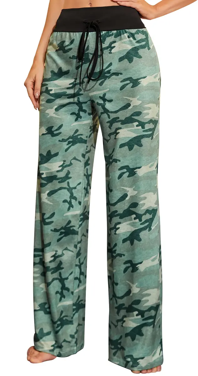 X-Image Women Pajama Comfy Chic Floral Print Lounge Drawstring Palazzo Long Wide Leg Pants Green 3, Large | Breathable, Soft & Comfortable for All Seasons - main product image