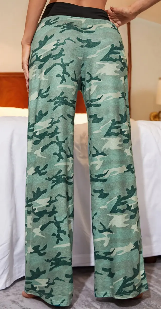 X-Image Women Pajama Comfy Chic Floral Print Lounge Drawstring Palazzo Long Wide Leg Pants Green 3, Large | Breathable, Soft & Comfortable for All Seasons - view 2