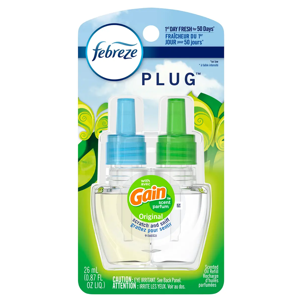 Febreze Fade Defy Plug Air Freshener Refill Gain Original Scent 0.87 fl oz (25.8 ml) | Lasts 50 Days - main product image