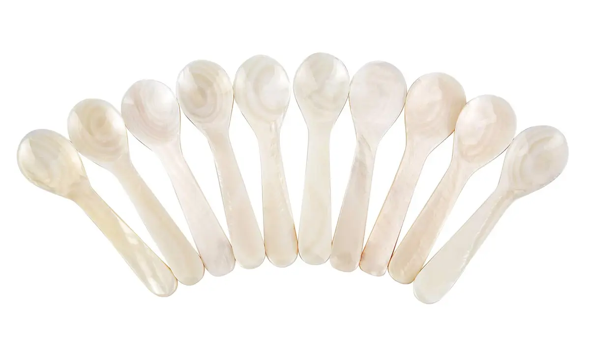 DUEBEL Set of 10 White Mother of Pearl Caviar Spoons for Caviar, Egg, Icecream, Coffee Serving (White, 9x2.4cm) | Natural Pearl Elegance - view 2