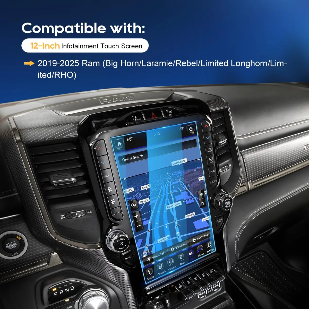 LFOTPP 12-inch Uconnect Screen Protector for Ram 1500/2500/3500 2019-2026 | 9H Tempered Glass for Laramie/Rebel/Limited/TRX - view 3