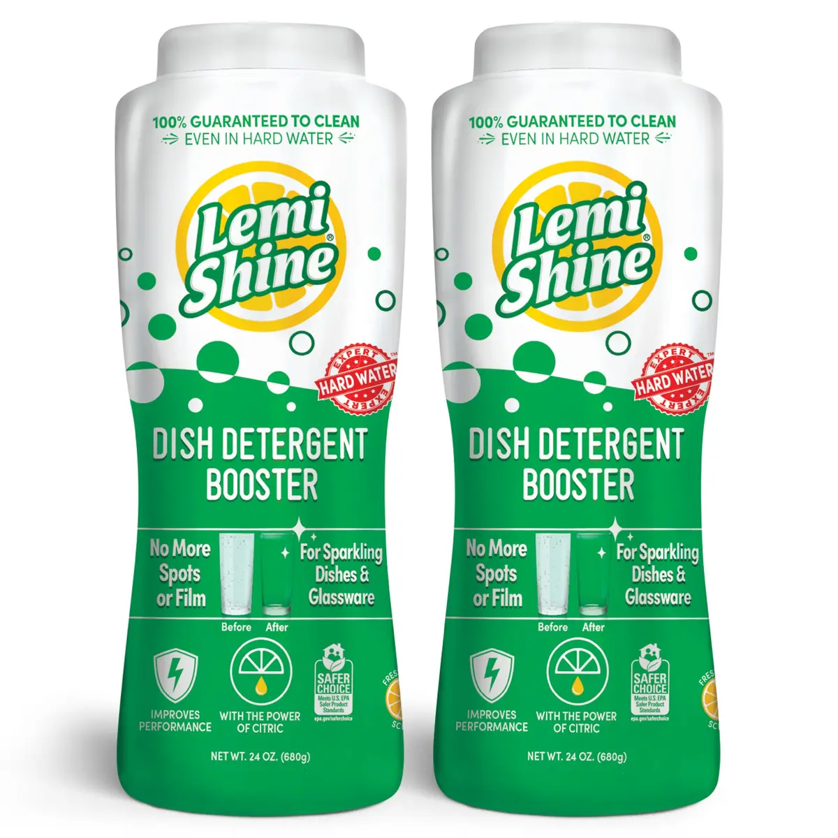 Lemi Shine Natural Dish Detergent Booster - 24 oz (2 Pack) | Hard Water Spot Remover & Cleaner - main product image