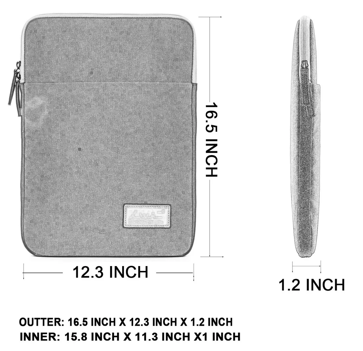 Kinmac 360° Protective Laptop Sleeve Case for 15.6-16 inch Laptops | Vertical Grey Design with Pocket - view 3