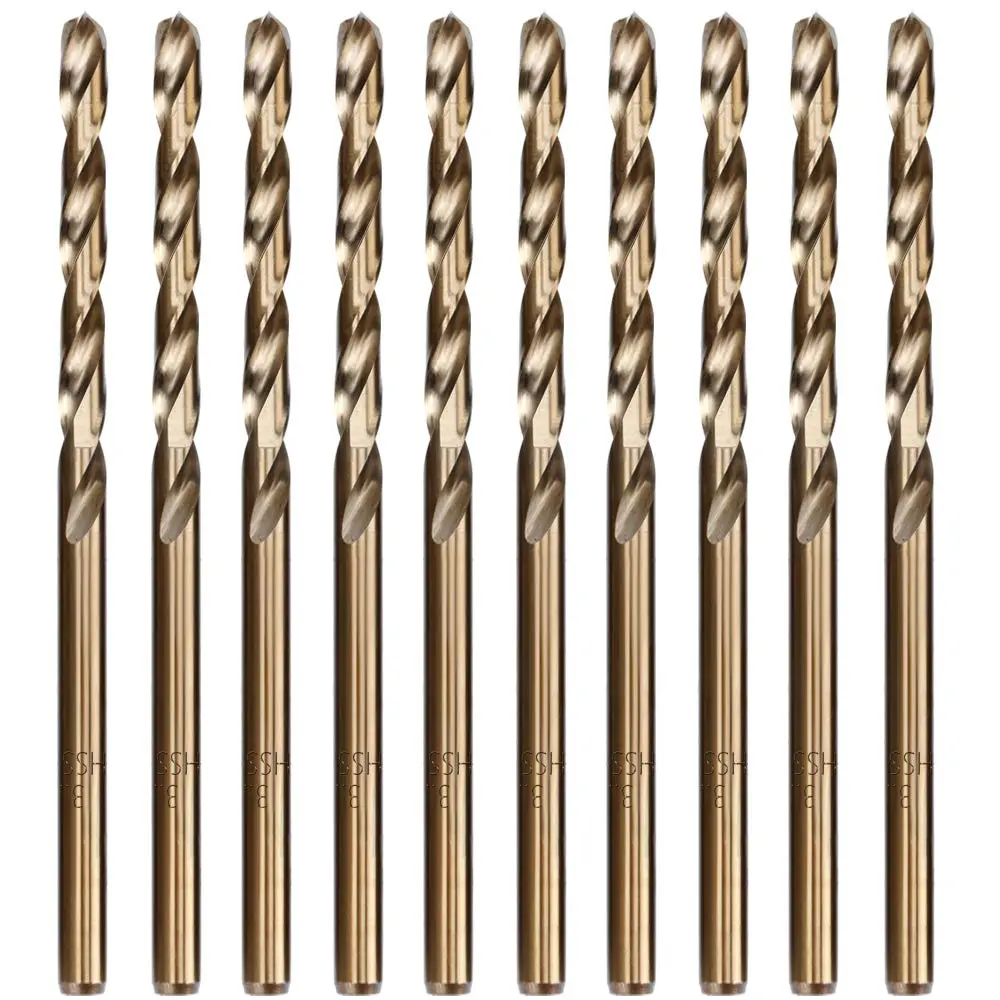 HYMNORQ 10-Piece 3.2mm M35 Cobalt Steel Drill Bit Set for Hard Metals | 135° Split Point, Bronze Finish, 10 pcs - main product image