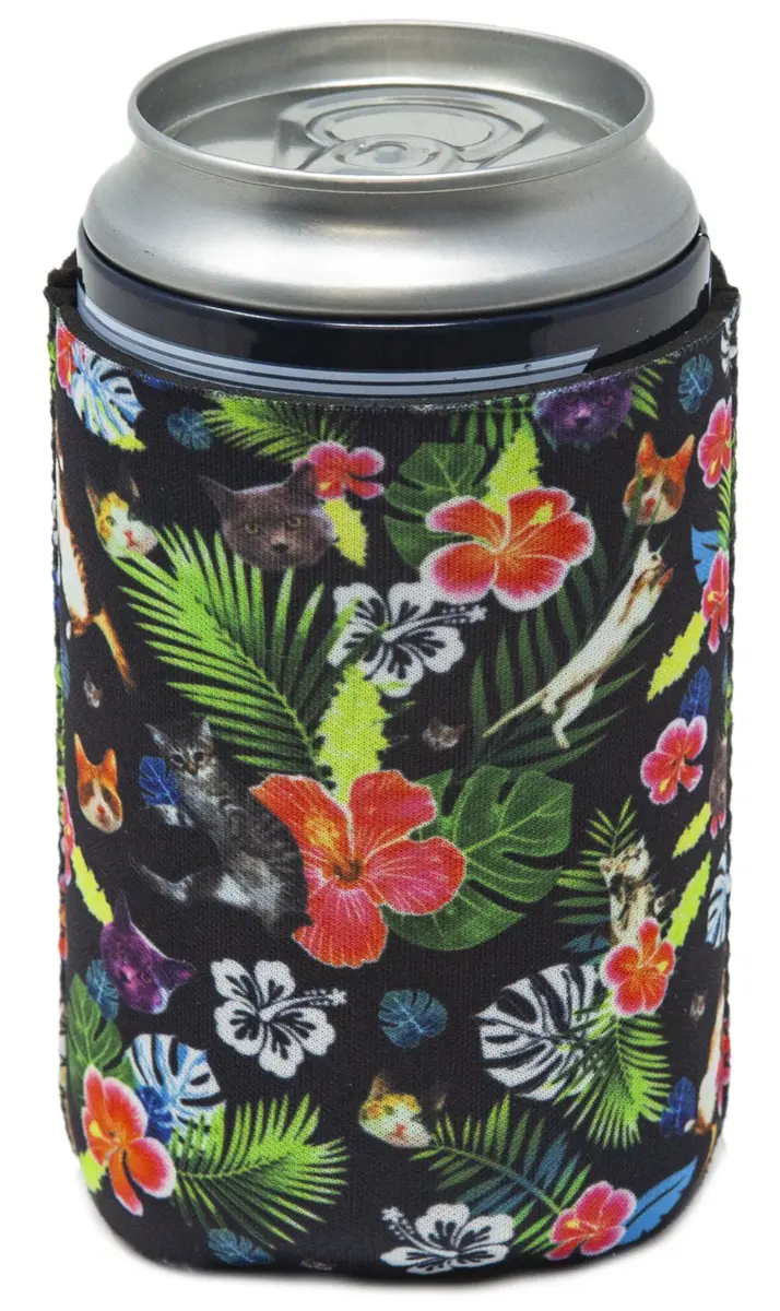 Funny Guy Mugs Hawaiian Cat Collapsible Neoprene Can Coolie | Premium Insulation & Collapsible Design - main product image