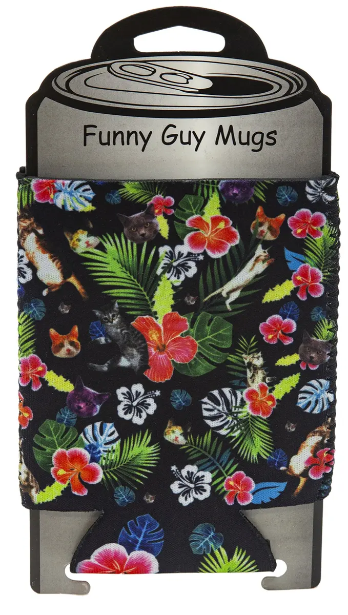 Funny Guy Mugs Hawaiian Cat Collapsible Neoprene Can Coolie | Premium Insulation & Collapsible Design - view 5