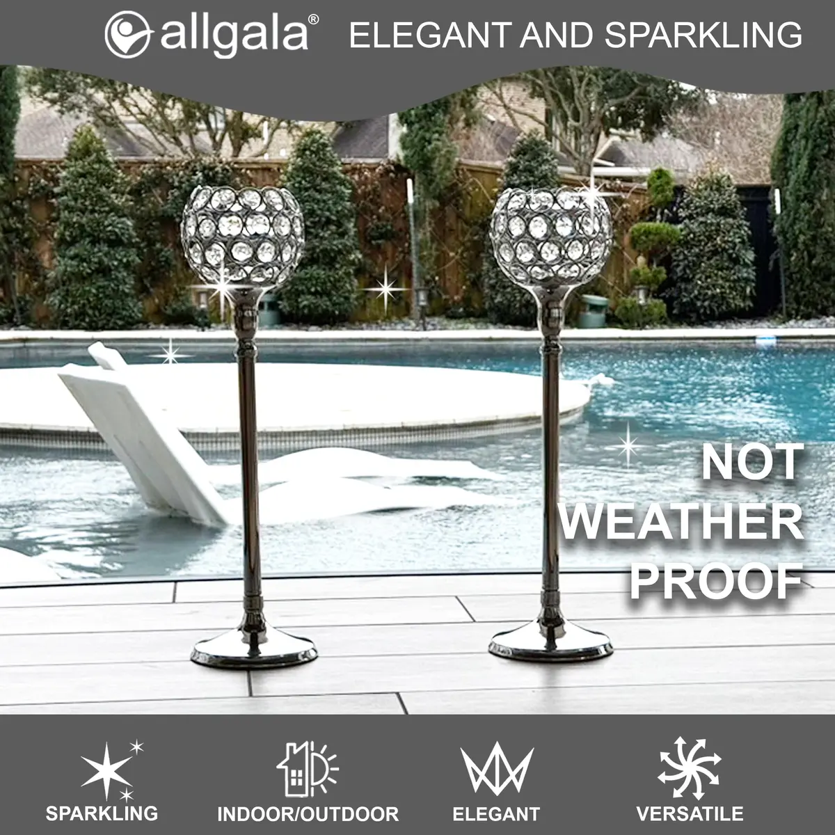 allgala 16 inch Crystal Bowl Tealight Votive Candle Holder Silver | Elegant Centerpiece for Dining Tables & Events - view 5