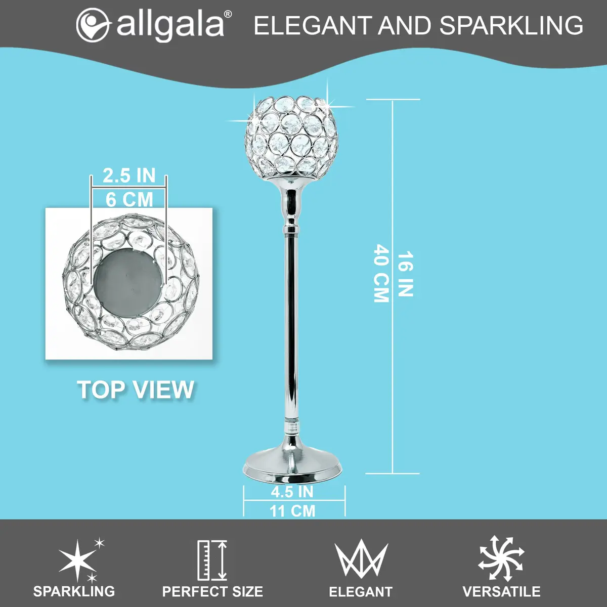 allgala 16 inch Crystal Bowl Tealight Votive Candle Holder Silver | Elegant Centerpiece for Dining Tables & Events - view 2